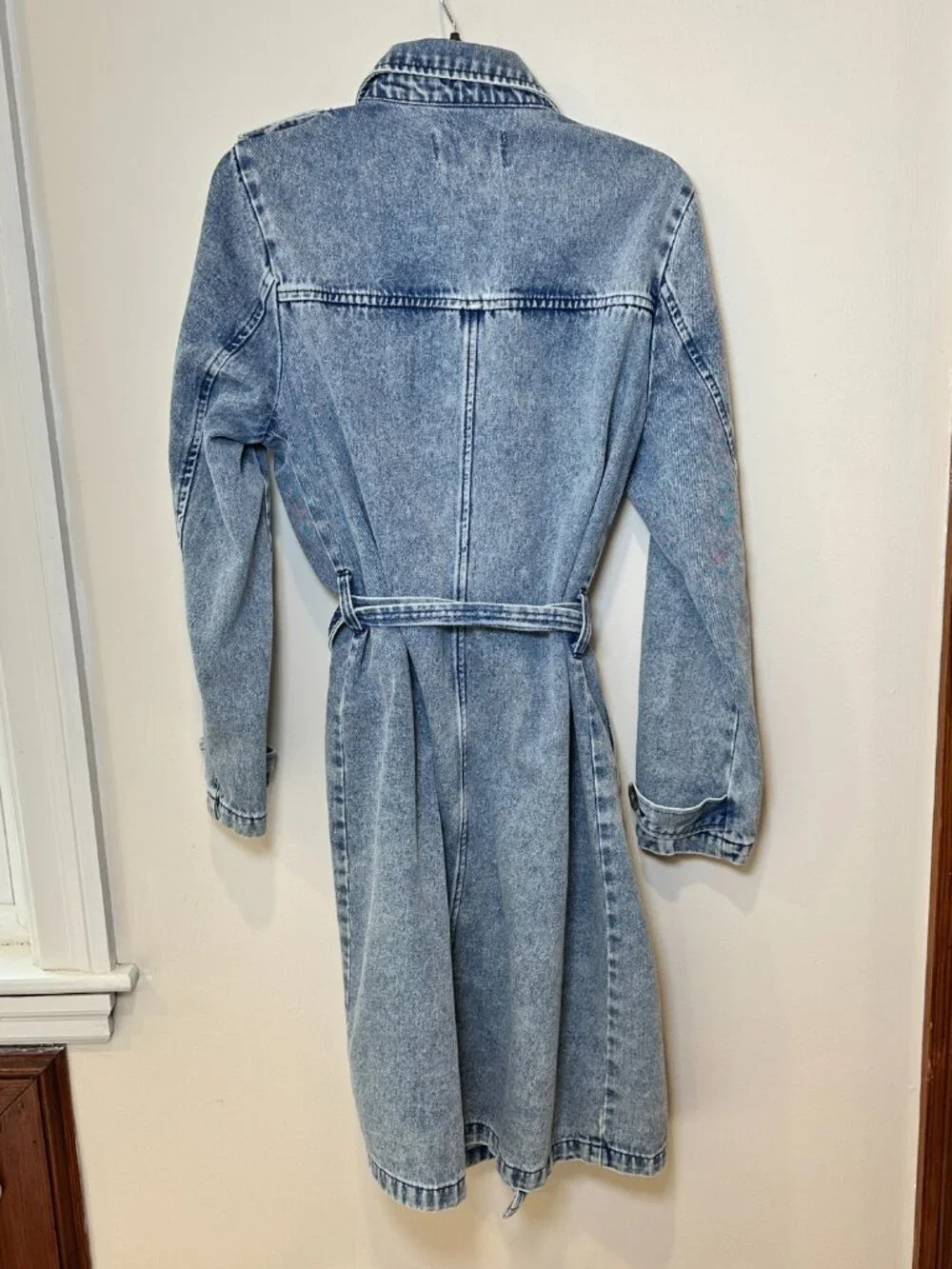 Stoosh Vintage Denim Jean Double Breasted Duster Trench Coat Light Wash Medium - Picture 4 of 10